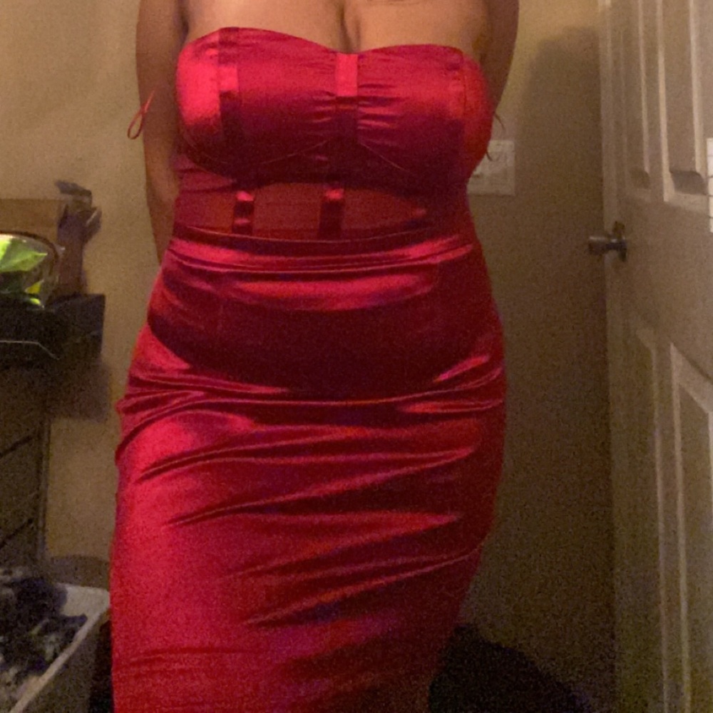 Red mesh corset dress